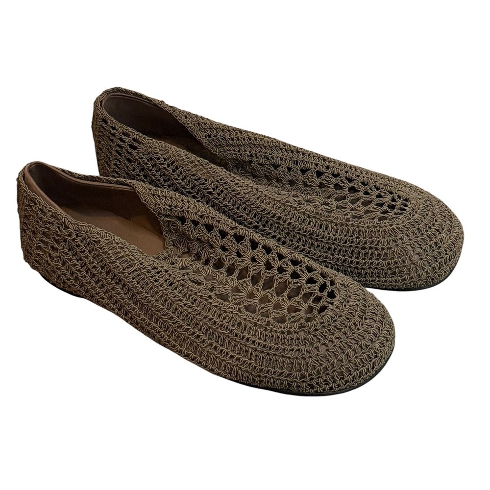 Jeffrey Campbell Women Crochet Flats Taupe Brown Open Knit Slip On Shoes Size 9